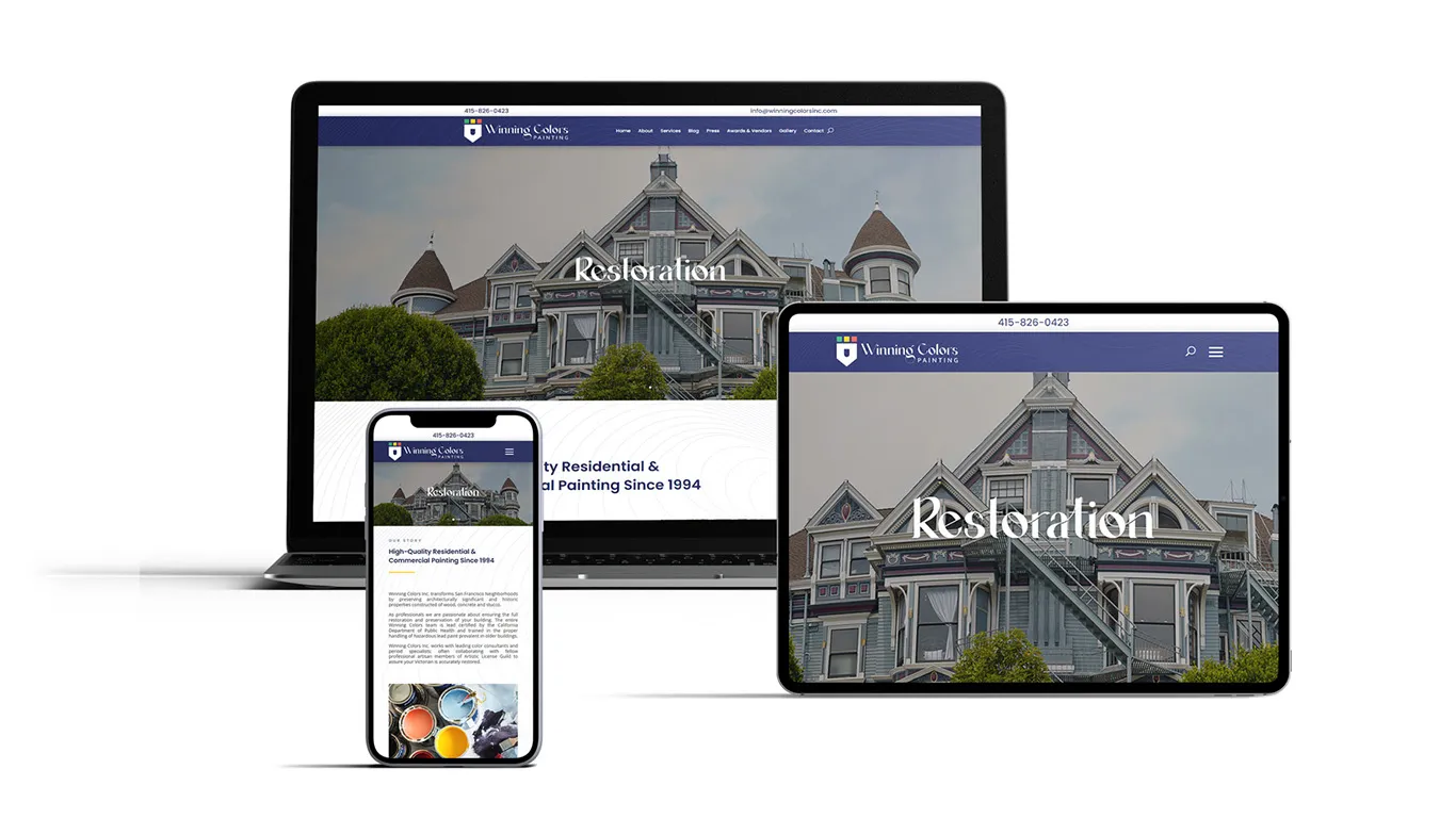Responsive website shown on laptop, tablet and phone.