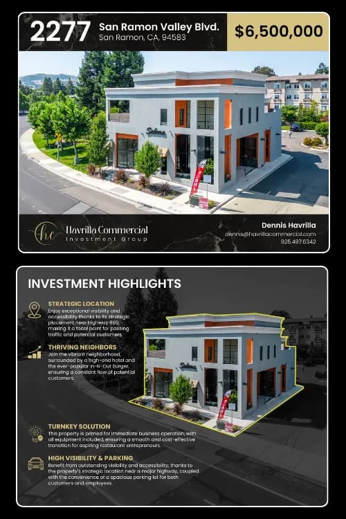 Commercial real estate offering memorandum page — property details and highlights.