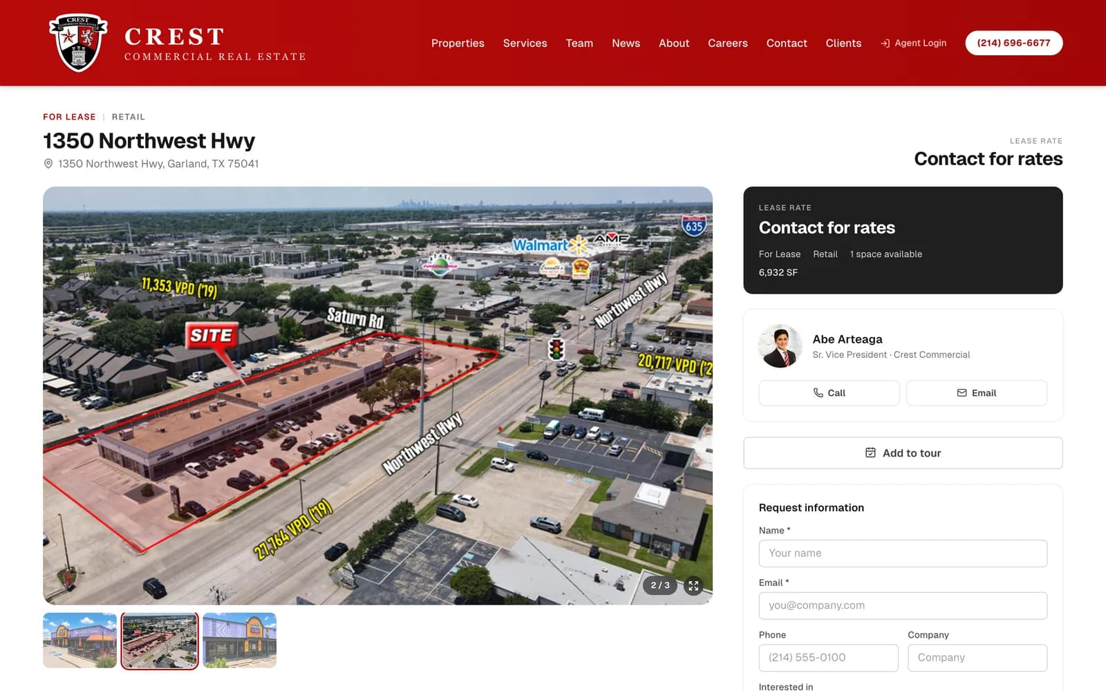 A Garland retail listing showing photography, available spaces and downloadable documents.